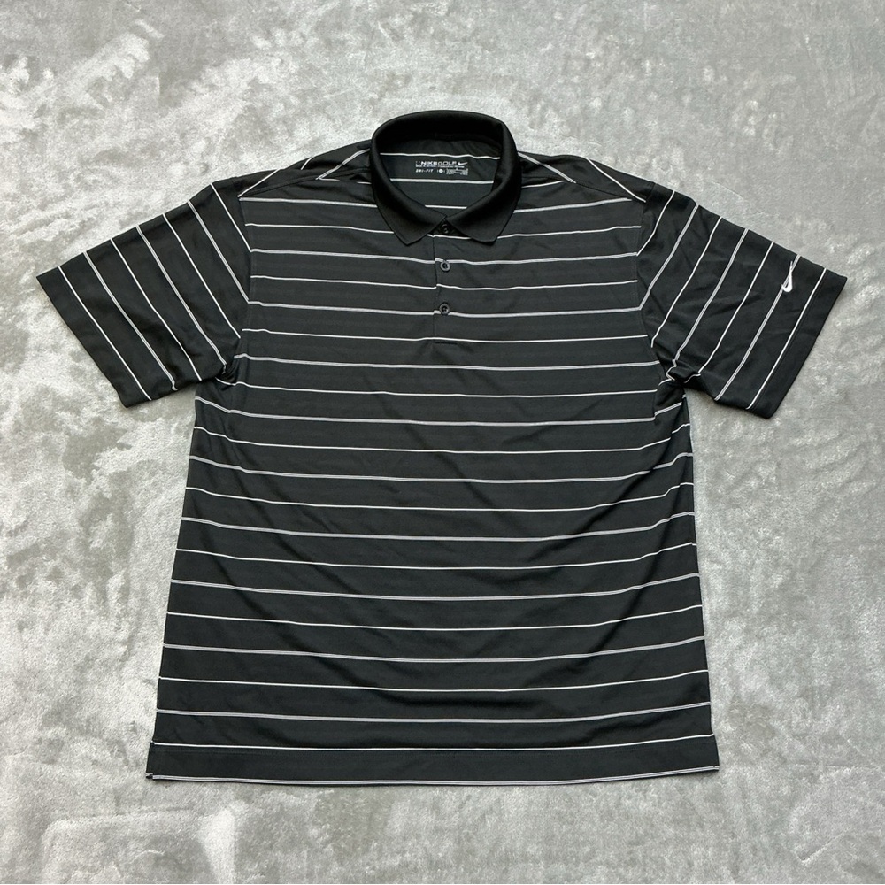 Nike Golf Polo Shirt Dri-fit Men’s Large Black Stripped casual athletic